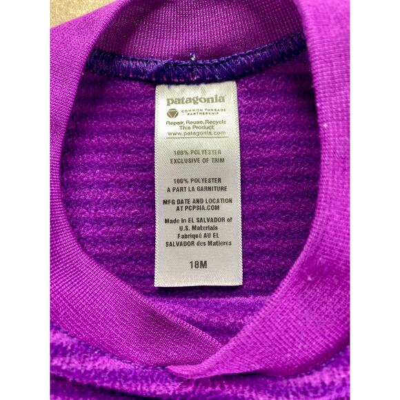 Patagonia Purple Striped Fleece Base Layer Long Sleeve Shirt Size 18 Months - Picture 4 of 4